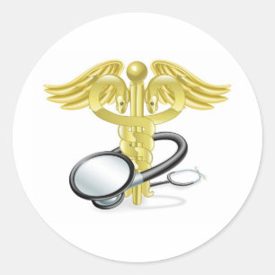 Caduceus stethoscope medical concept classic round sticker