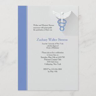 Caduceus Symbol Blue Trim Graduation Invitation
