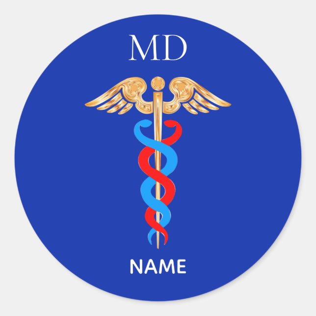 Caduceus Symbol & Medical Doctor Monogram Classic  Classic Round Sticker (Front)
