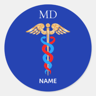 Caduceus Symbol & Medical Doctor Monogram Classic  Classic Round Sticker