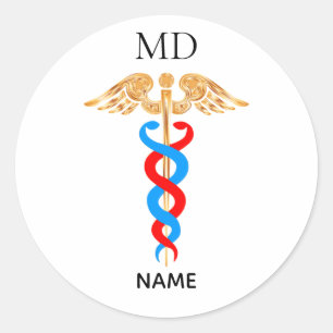 Caduceus Symbol & Medical Doctor Monogram Classic Round Sticker