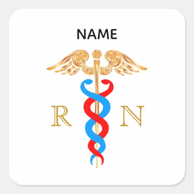 Caduceus Symbol & Registered Nurse Monogram Square Sticker (Front)