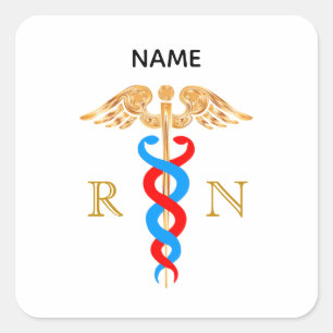 Caduceus Symbol & Registered Nurse Monogram Square Sticker