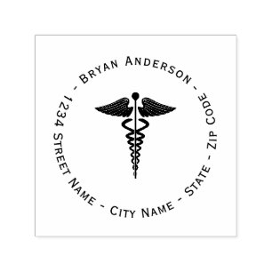 Caduceus Symbol Return Address Self-inking Stamp