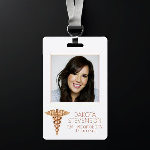 Caduceus Symbol   Rose Gold Hospital Photo ID ID Badge