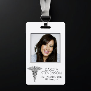 Caduceus Symbol   Silver Medical Hospital Photo ID Badge