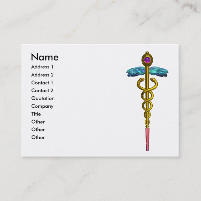 CADUCEUS,  vibrant gold amethyst ,black white Business Card (Front)