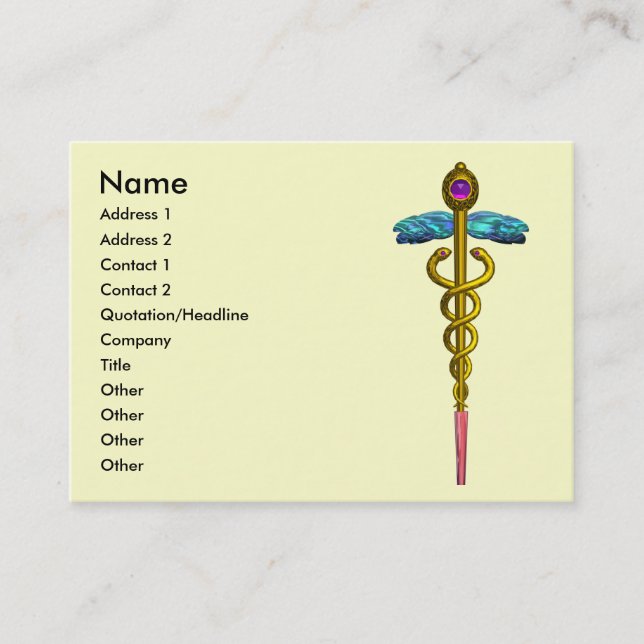 CADUCEUS,  vibrant gold amethyst Business Card (Front)
