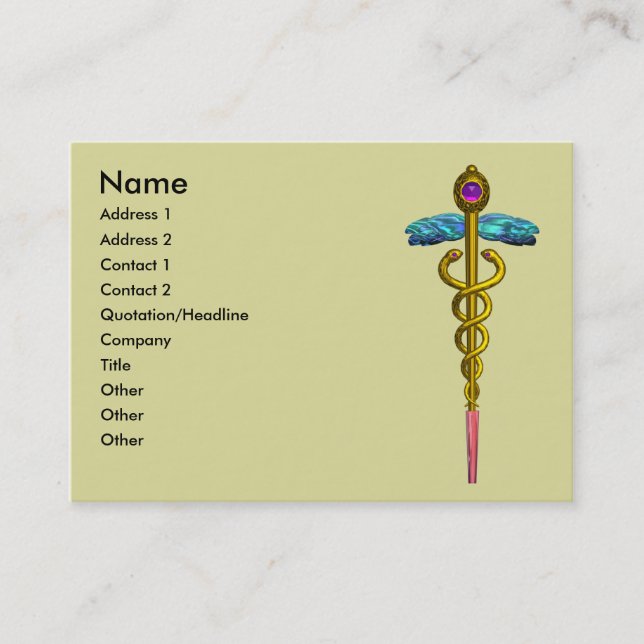 CADUCEUS,  vibrant gold amethyst Business Card (Front)
