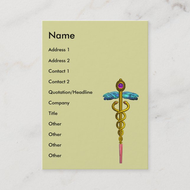CADUCEUS,  vibrant gold amethyst Business Card (Front)