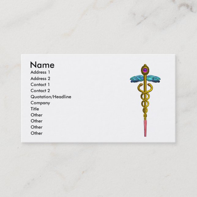 CADUCEUS,  vibrant gold amethyst Business Card (Front)