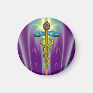 CADUCEUS , vibrant gold amethyst Magnet