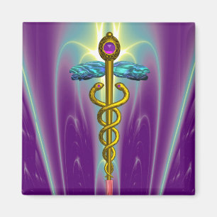 CADUCEUS , vibrant gold amethyst Magnet