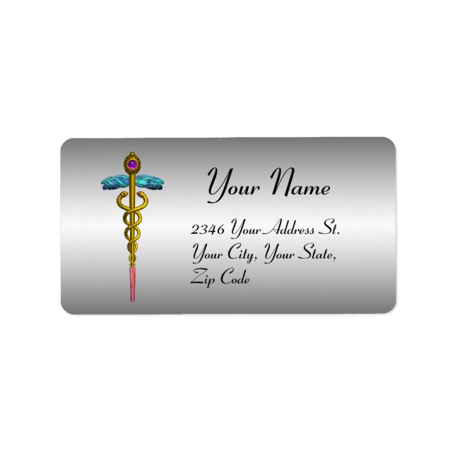 CADUCEUS, vibrant gold amethyst ,platinum metallic Label (Front)