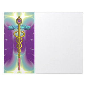 CADUCEUS, vibrant gold amethyst purple pink,white Notepad
