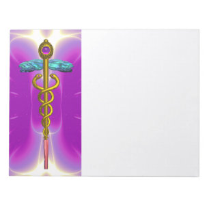 CADUCEUS, vibrant gold amethyst purple pink,white Notepad