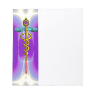 CADUCEUS, vibrant gold amethyst purple ,white Notepad