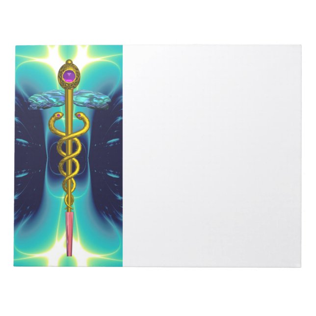 CADUCEUS, vibrant gold amethyst teal blue,white Notepad (Front)