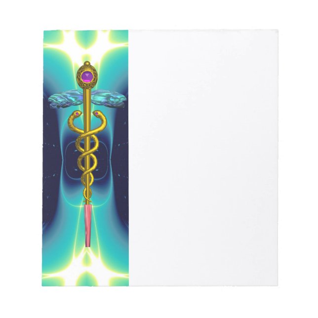 CADUCEUS, vibrant gold amethyst teal blue,white Notepad (Front)