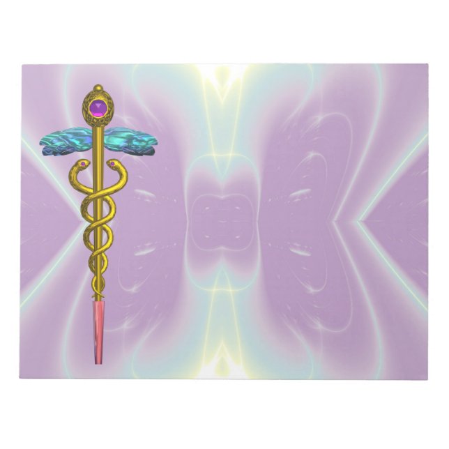 CADUCEUS, vibrant gold amethyst Violet Blue Purple Notepad (Front)