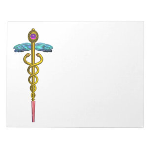 CADUCEUS, vibrant gold amethyst Violet Blue White Notepad