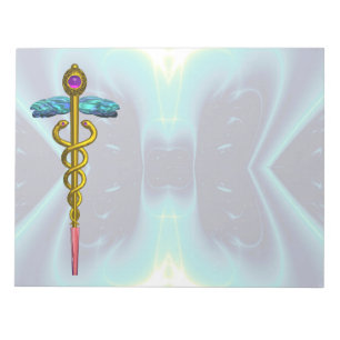 CADUCEUS, vibrant gold amethyst Violet Teal Blue Notepad