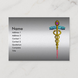 CADUCEUS, vibrant platinum metallic ,amethyst,gold Business Card