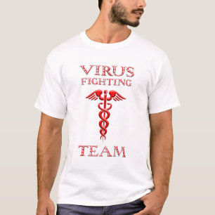 Caduceus Virus Fighting Team Red On White T-Shirt