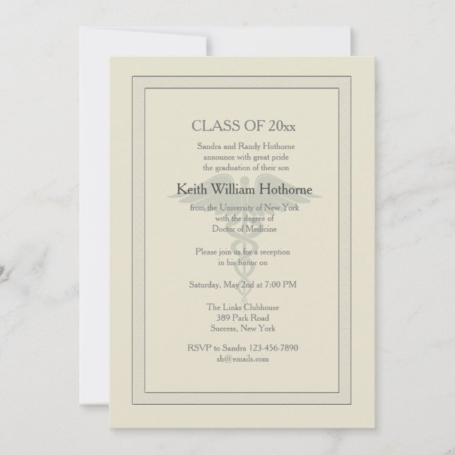 Caduceus Watermark Medical Graduation Invitation (Front)
