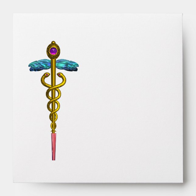 CADUCEUS, white bright blue ,pink violet amethyst Envelopes (Front)
