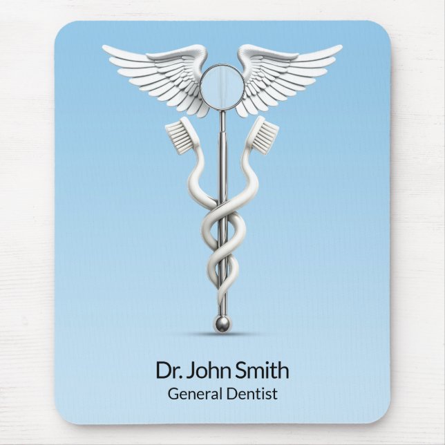 Caduceus White Dental Mirror Toothbrush Medical Mouse Mat (Front)