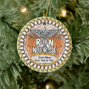 Caduceus wings rn nurse ceramic tree decoration