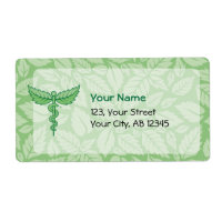 Caduceus with Leaves Background Label
