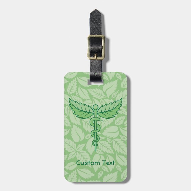 Caduceus with Leaves Background Luggage Tag (Front Vertical)