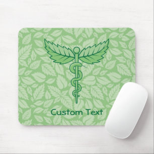 Caduceus with Leaves Background Mouse Pad