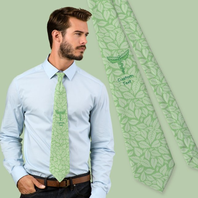 Caduceus with Leaves Background Neck Tie (Creator Uploaded)