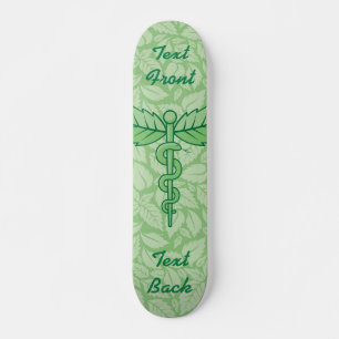 Caduceus with Leaves Background Skateboard Deck