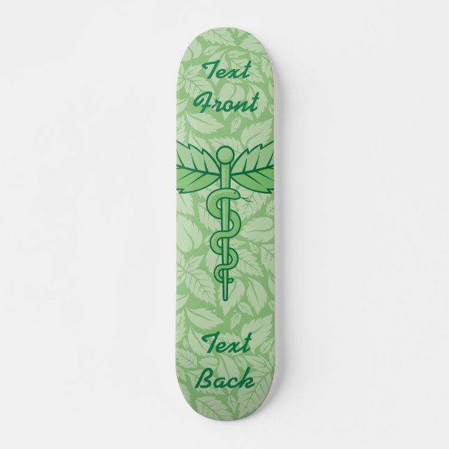 Caduceus with Leaves Background Skateboard Deck (Front)