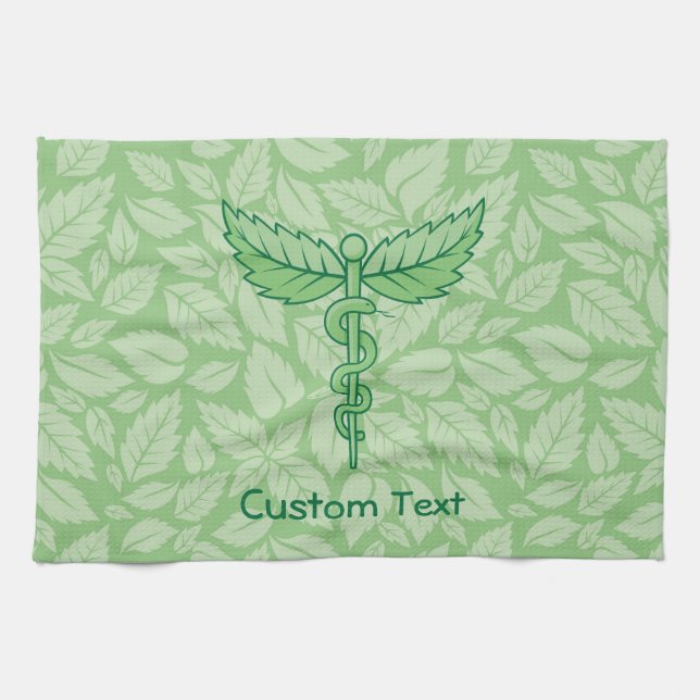 Caduceus with Leaves Background Towel (Horizontal)