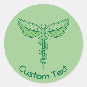 Caduceus with Leaves Classic Round Sticker