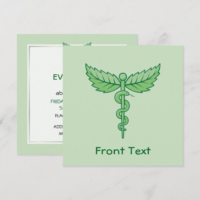 Caduceus with leaves invitation (Front/Back)