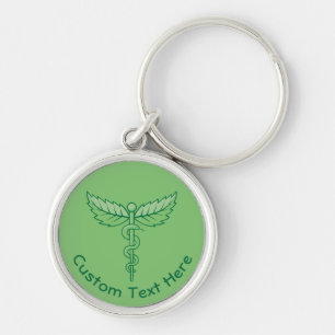 Caduceus with Leaves Key Ring