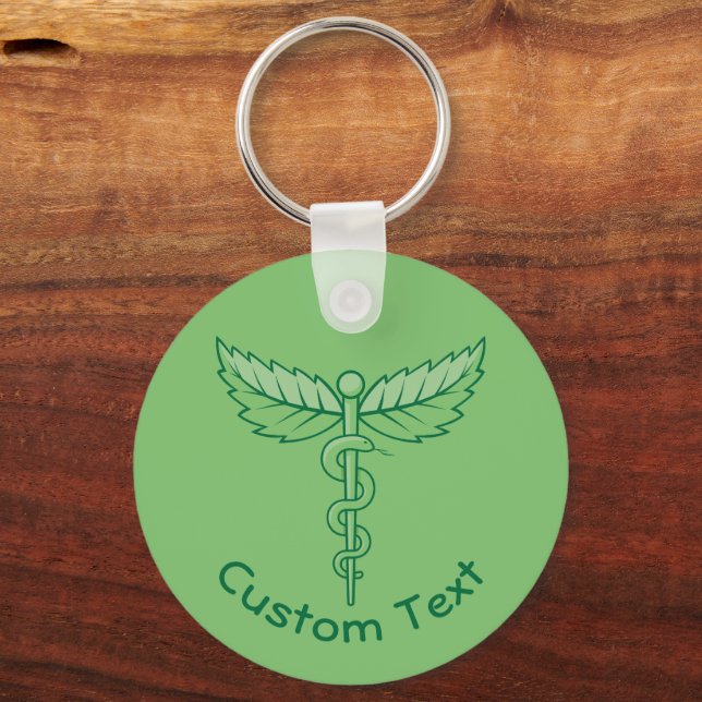Caduceus with Leaves Keychain (Front)