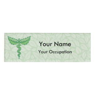 Caduceus with leaves Name Tag