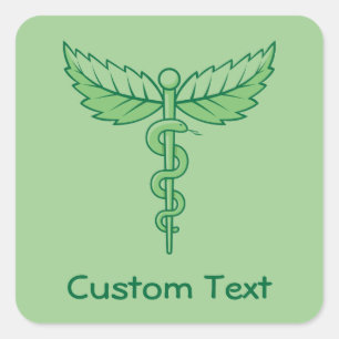 Caduceus with Leaves Square Sticker
