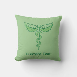 Caduceus with Leaves Throw Pillow