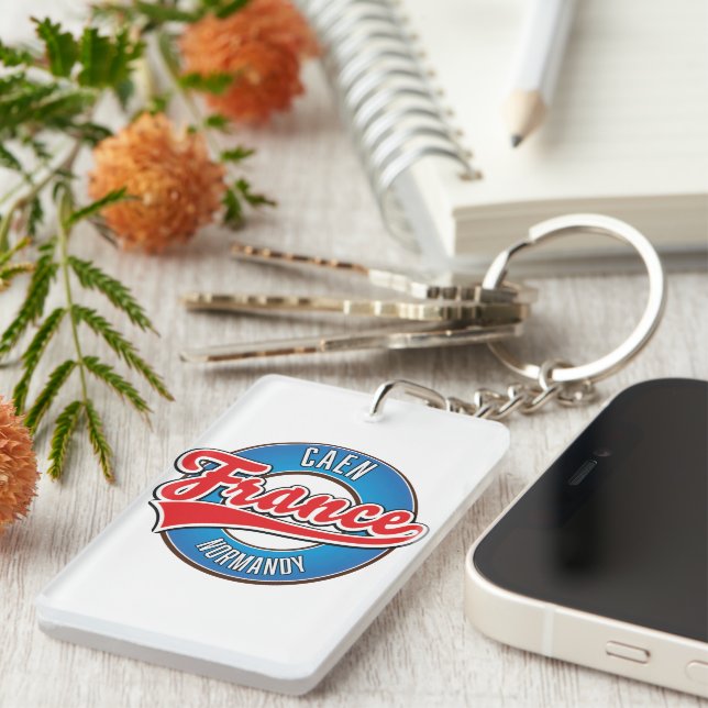 Caen Normandy France retro logo Key Ring (Front Right)