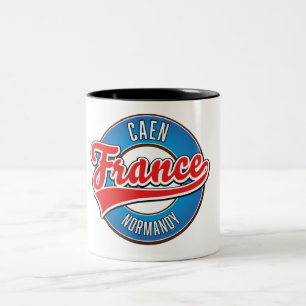 Caen Normandy France retro logo Two-Tone Coffee Mug