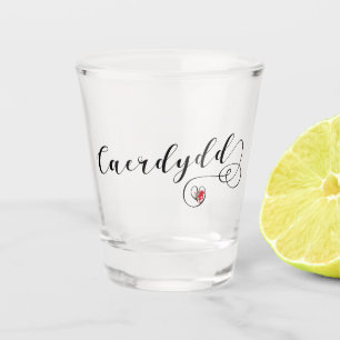 Caerdydd Cardiff Flag In Heart, Wales Shot Glass