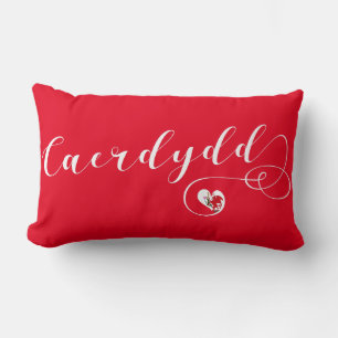 Caerdydd Flag In Heart, Wales, Cardiff Lumbar Cushion